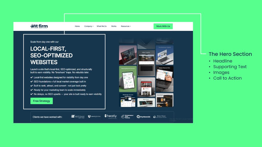 Example of a local SEO-optimized website hero section with call-to-action and service highlights