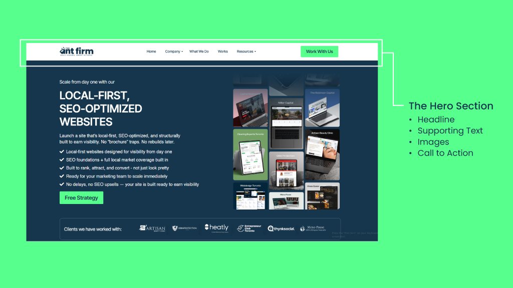 Example of a local SEO-optimized website nav section with call-to-action and service highlights