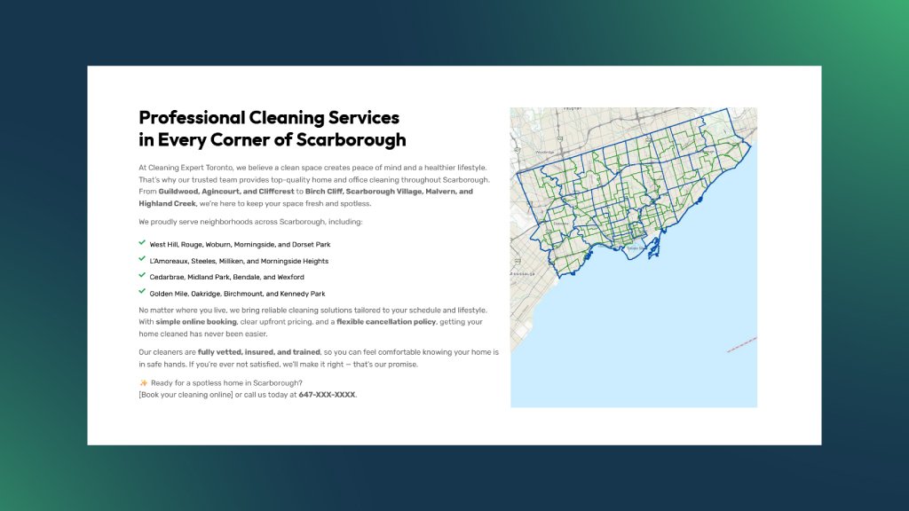 Service area map showing how a local SEO-optimized website highlights nearby communities