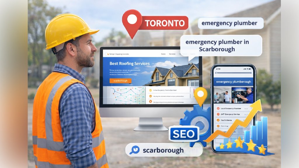 local service website optimized for emergency plumber searches in Toronto and Scarborough with SEO growth indicators