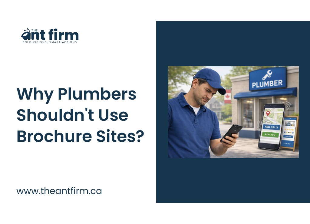 Professional plumber using mobile phone in front of plumbing shop showing importance of website design for plumbers with local SEO and online booking to get more customers instead of brochure sites