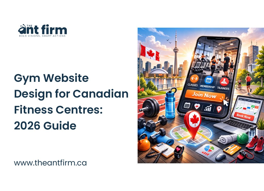 Gym website design for Canadian fitness centres showing a mobile-friendly layout with classes, membership, and local map search in Toronto