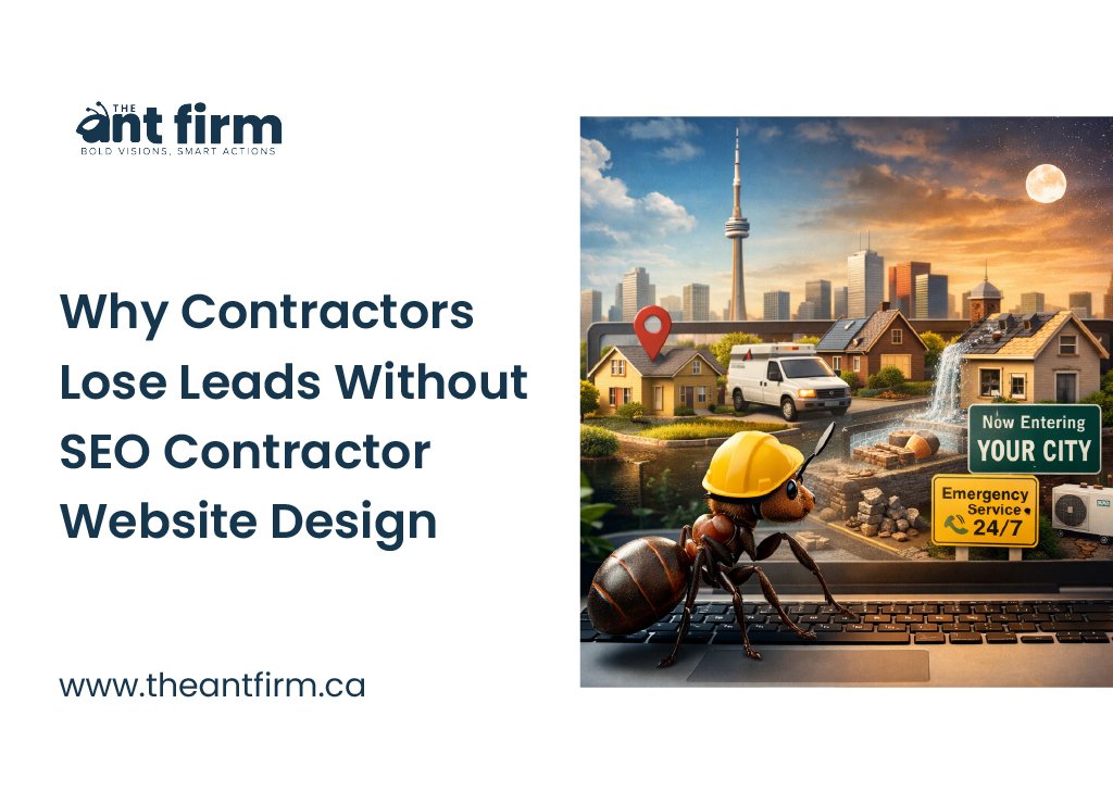 contractor website design showing local-first structure with Toronto skyline and emergency service concept