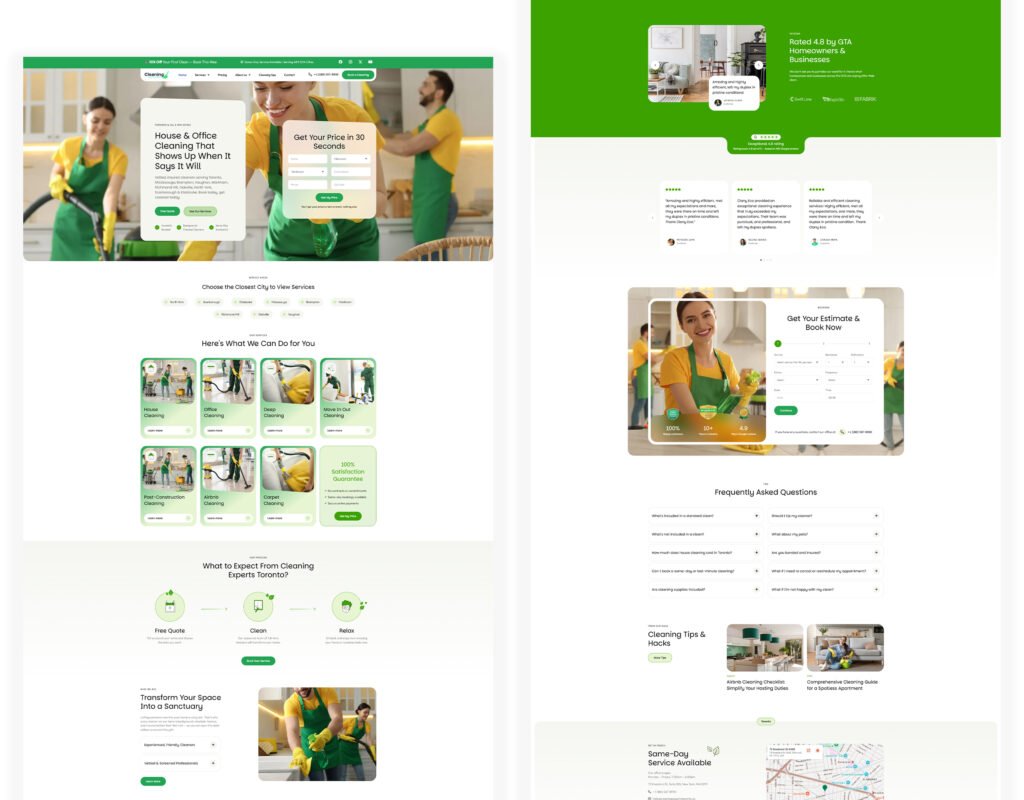 Cleaning Experts Toronto homepage design — cleaning company website by The Ant Firm
