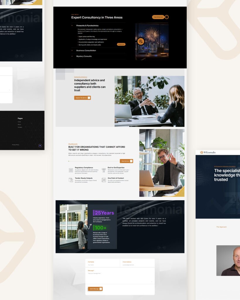Consulting website homepage design showing WEconsults brand