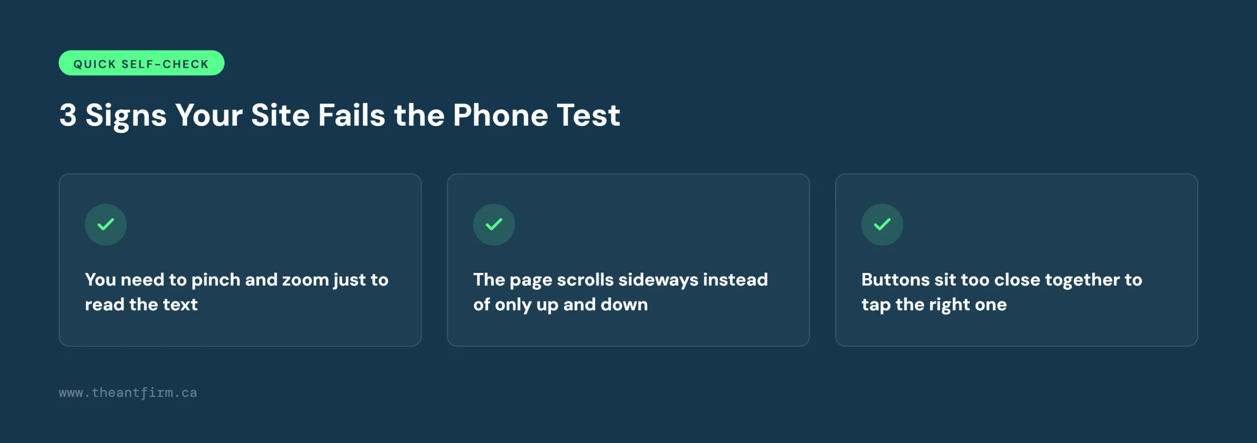 checklist of three signs a website fails the mobile phone test