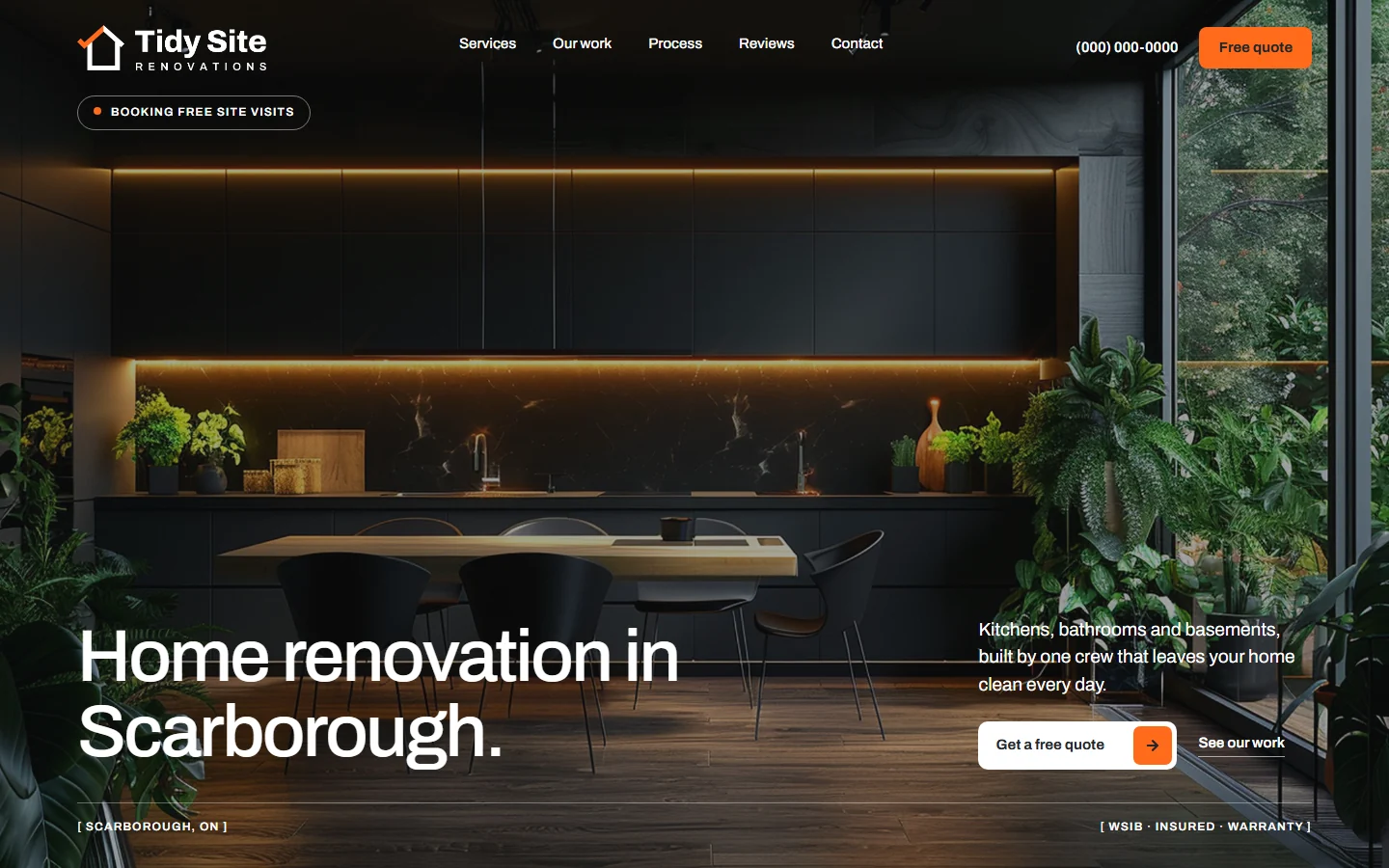Homepage of a renovation contractor website example, Tidy Site Renovations