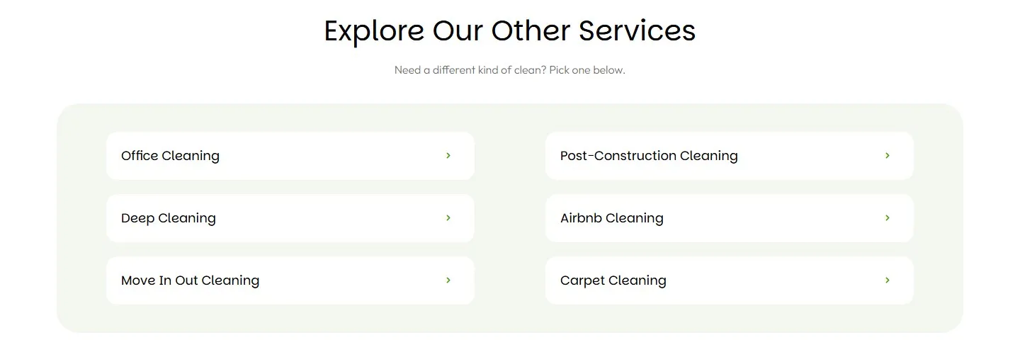 Explore our other services block linking to six related cleaning service pages